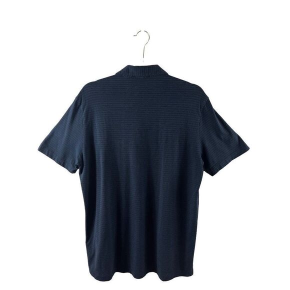 Theory Willem Flame Striped Jersey Polo Men's Large Navy Blue Short Sleeves - Picture 5 of 9